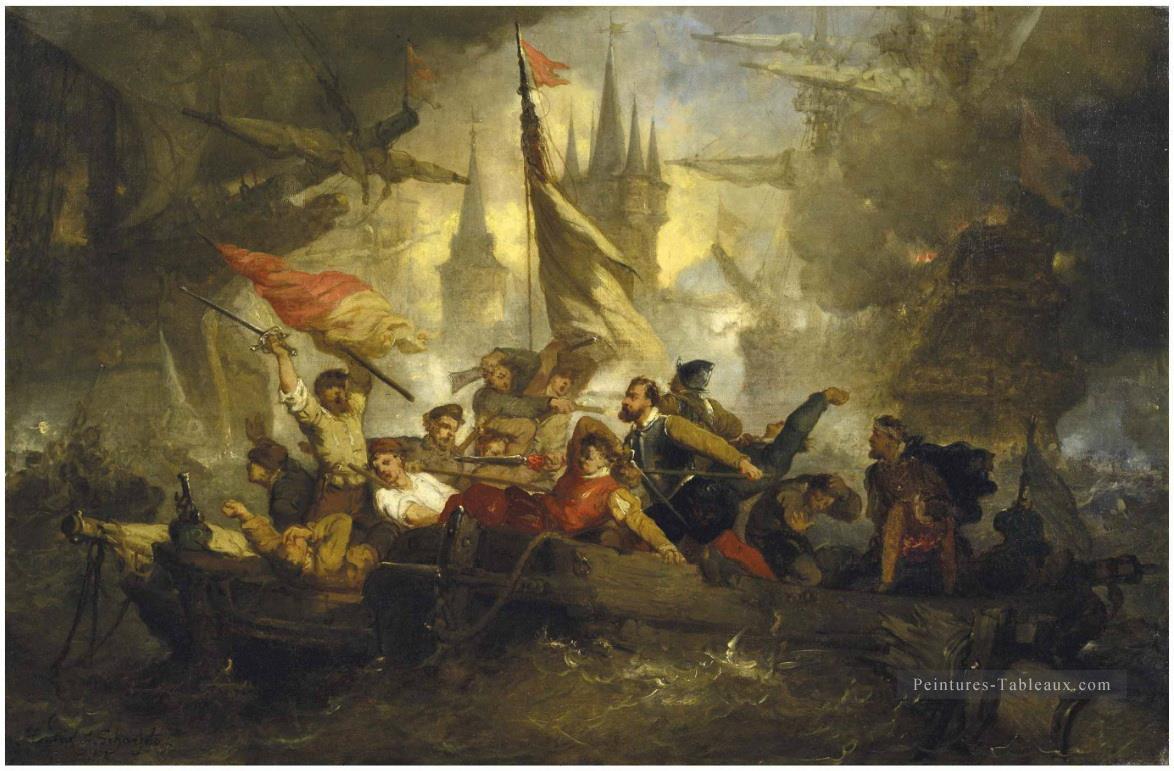 Hendrik Frans Schaefels Scène de bataille navale Batailles navales Peintures à l'huile